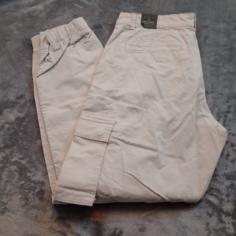 Only & Sons Onscam Stage Cargo Cuff Jogger Pants Mens Size 34 x 32 Beige